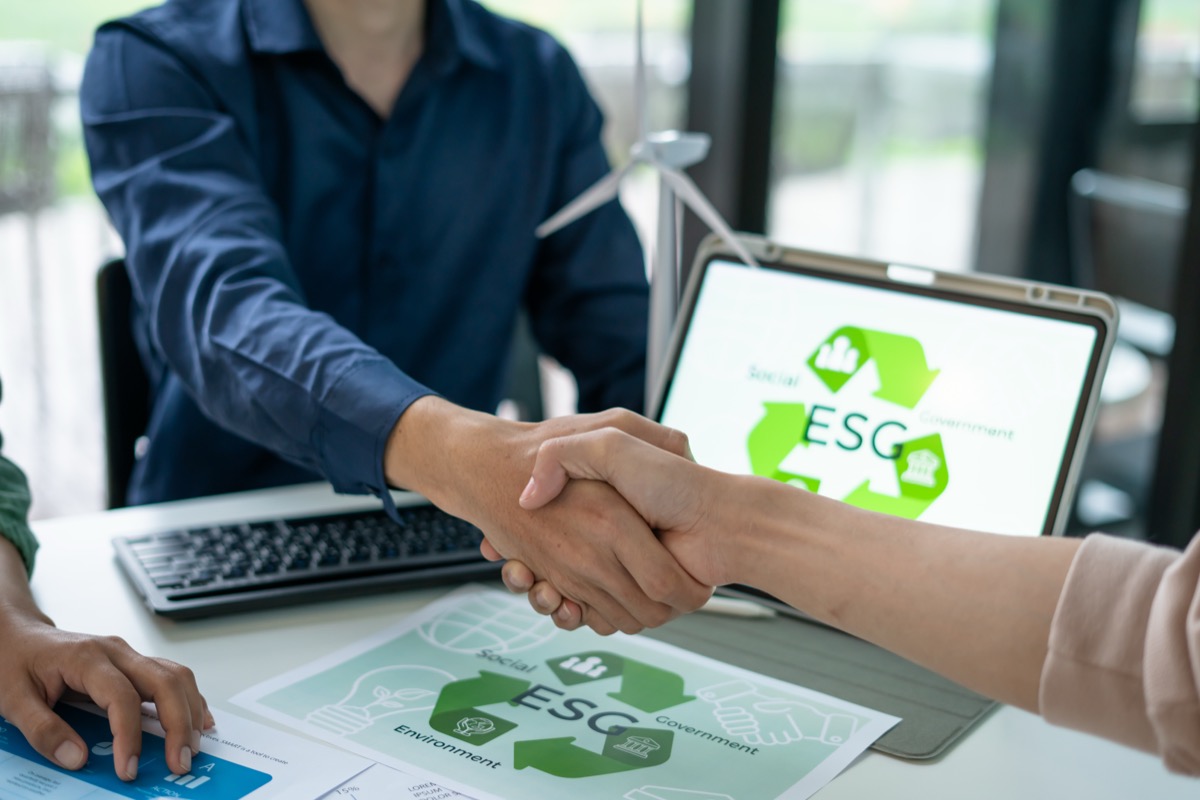 Sustainability team working on ESG strategy in a modern office